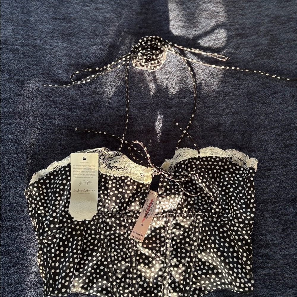 Victoria's Secret Black and White Embellished Bustier Swim Crop Top - Picture 3 of 4
